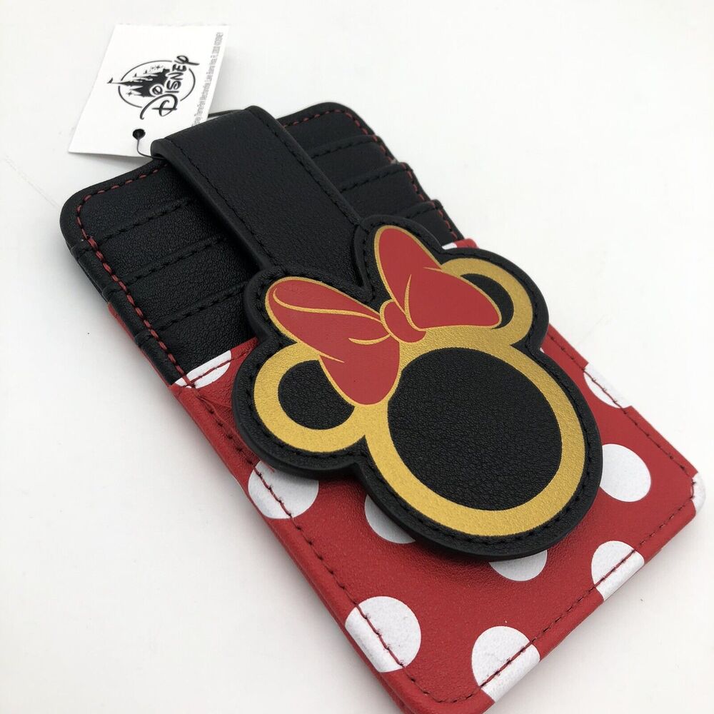 Disney Parks Wallet Minnie Mouse Slim ID Cardholder Gold Silhouette Dots & Bow - Picture 3 of 9